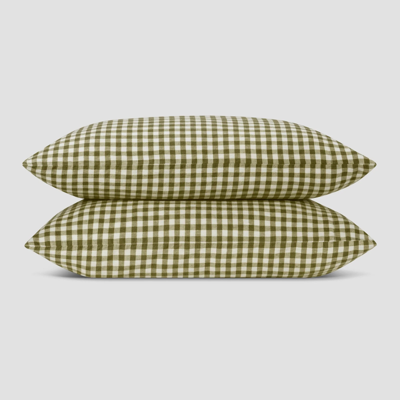 Botanical Green Gingham Linen Blend Pillowcases (Pair)