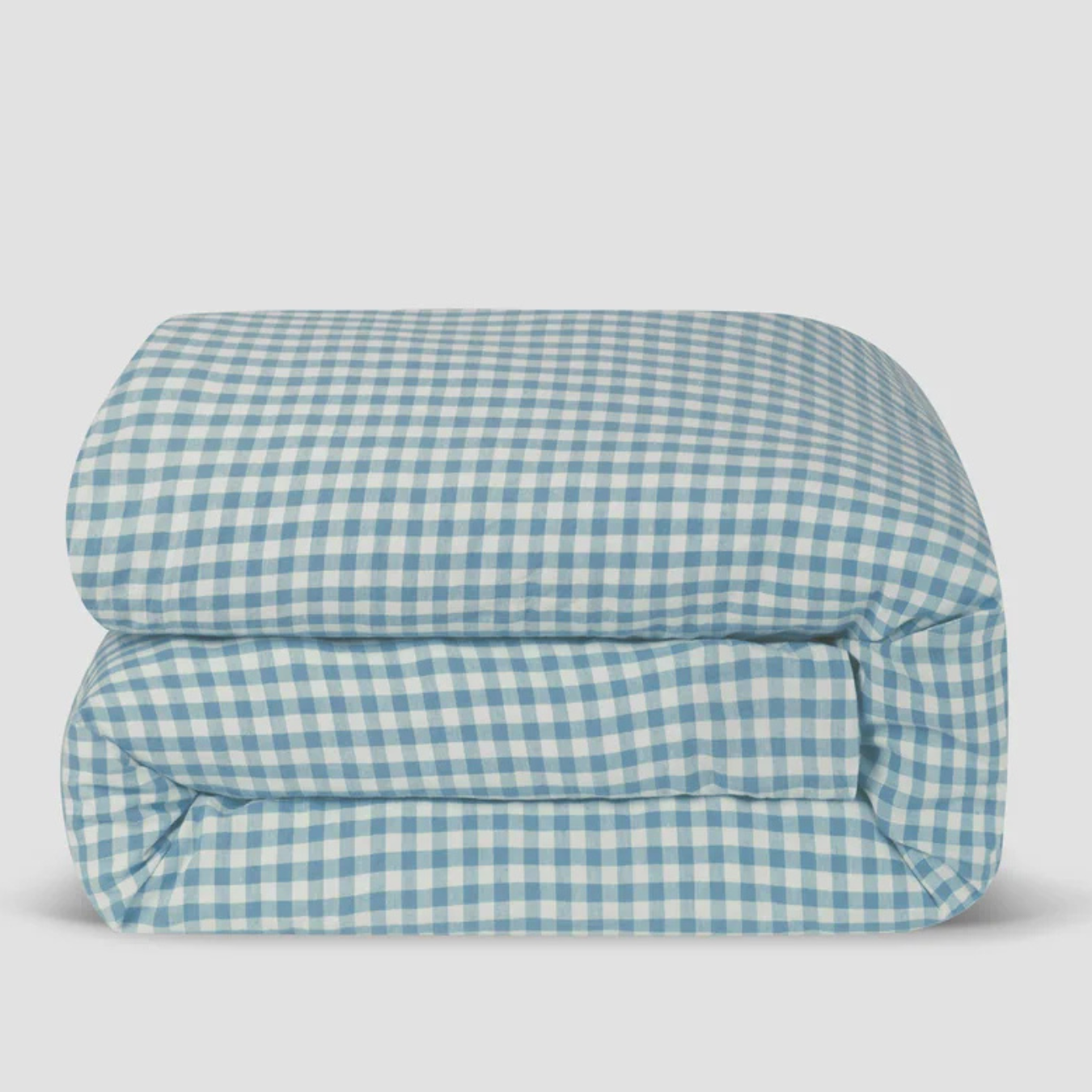 Warm Blue Gingham 100% Linen Duvet Cover