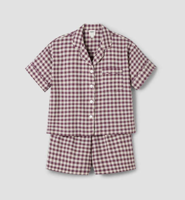 Berry Gingham Linen Blend Pyjama Short Set