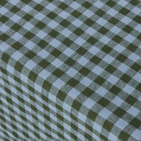 Fern Green & Dusk Blue Colour Drenched Gingham Linen Blend Tablecloth