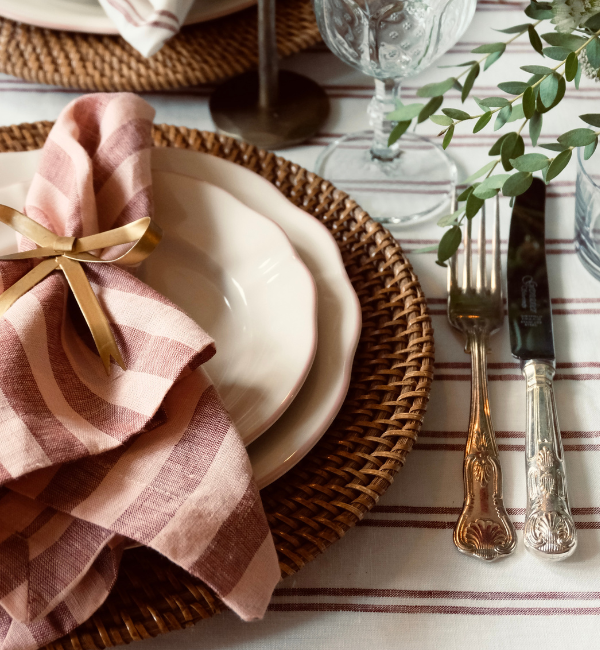 Rhubarb & Rose Pembroke Stripe Linen Blend Napkins Set of 4
