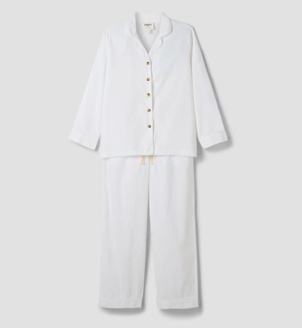 White Linen Blend Pyjama Trouser Set