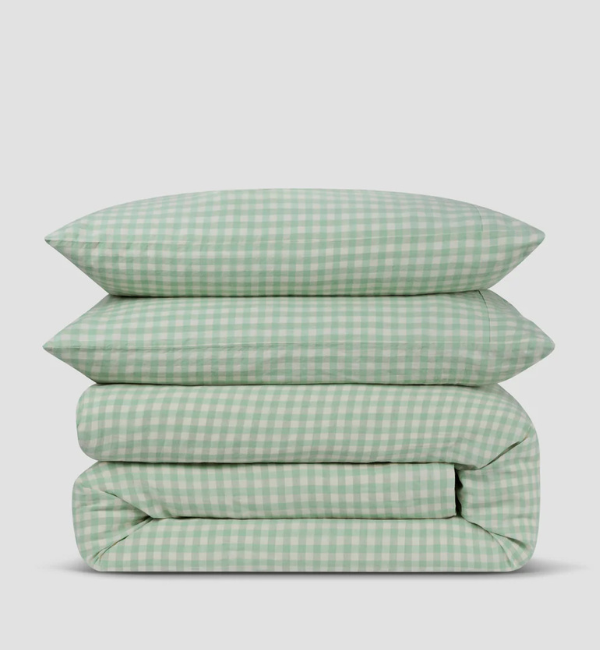 Sage Green Gingham Linen Blend Duvet Set