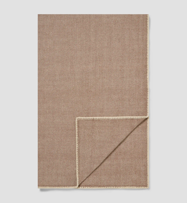 Mocha Herringbone Wool Blanket