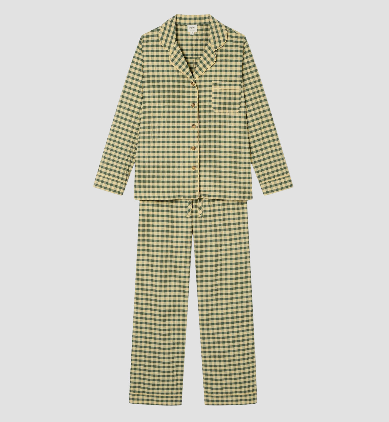 Elm Green & Butter Yellow Gingham Cotton Trouser Set
