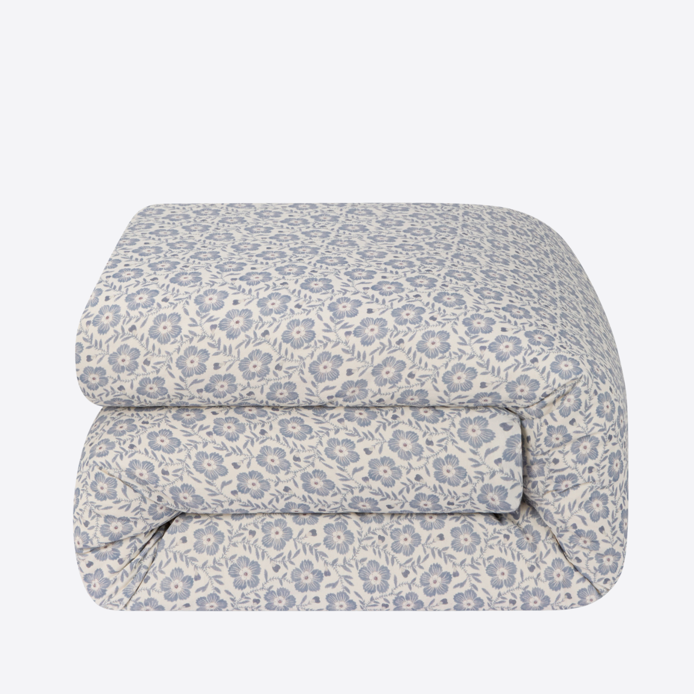 Dusk Blue Folk Floral Linen Blend Duvet Cover