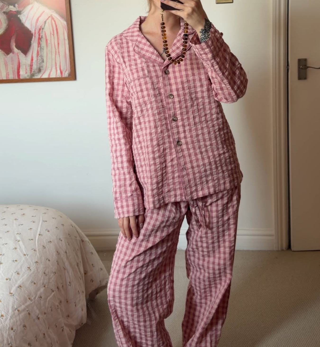Dusty Pink & Rose Gingham Cotton Trouser Set
