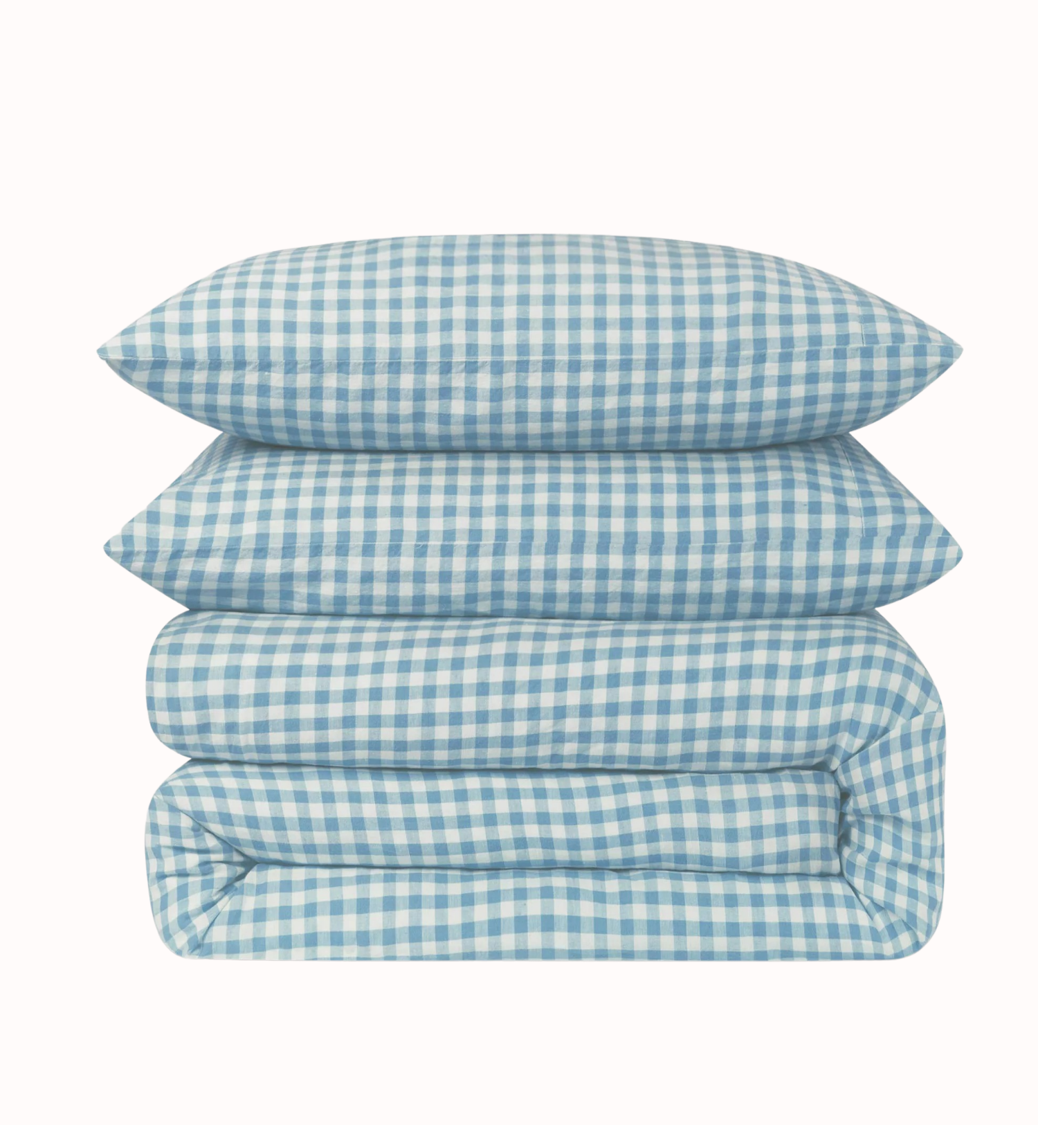 Warm Blue Gingham 100% Linen Duvet Cover