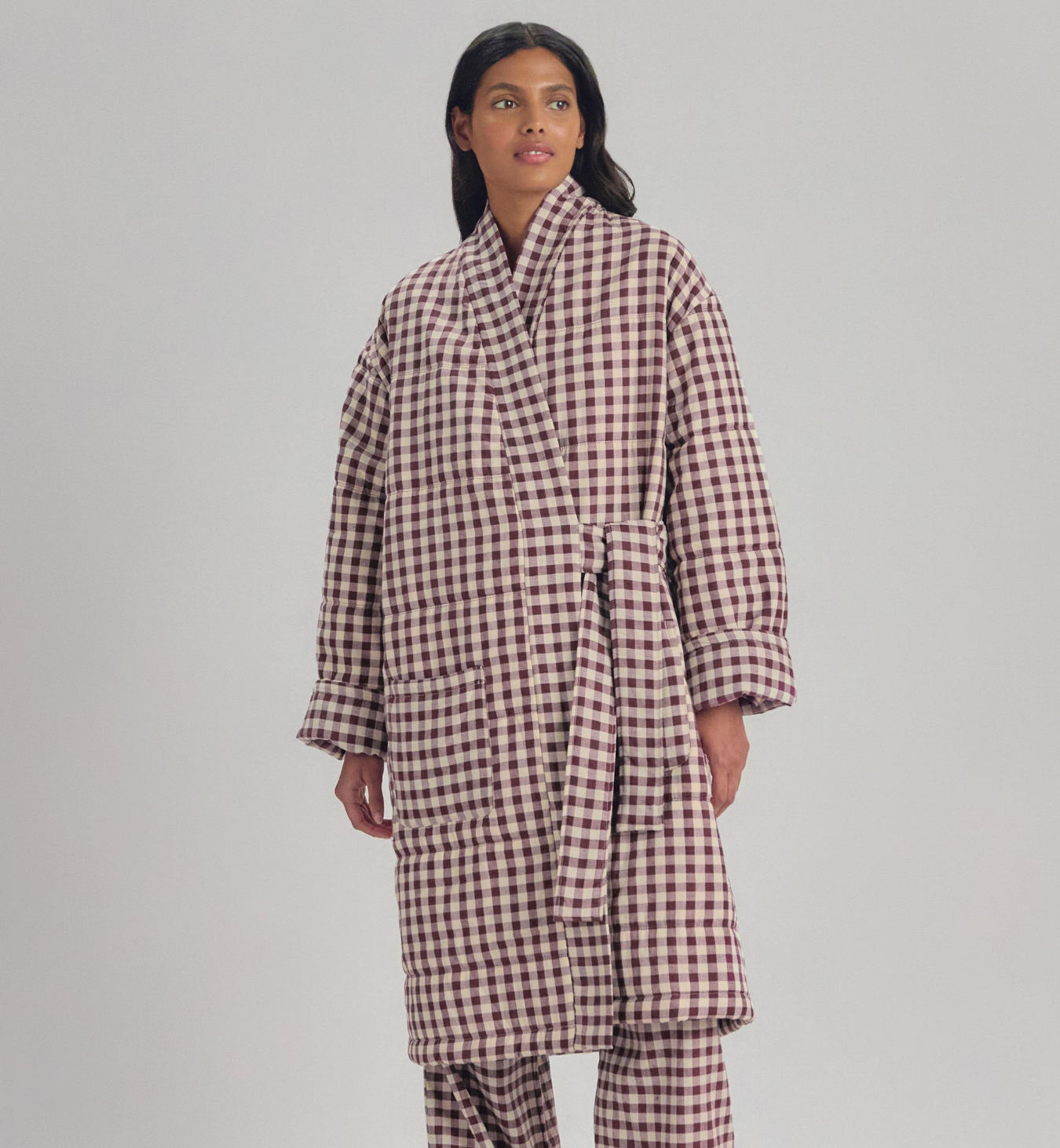 Berry Gingham Linen Blend Housecoat
