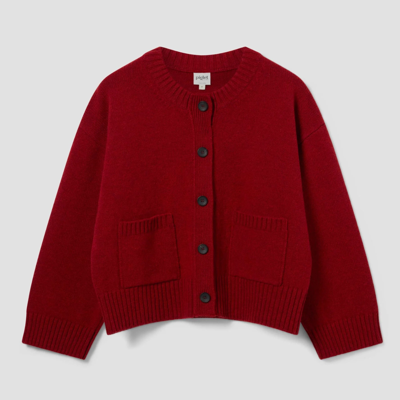 Red Crew Neck Wool Cardigan