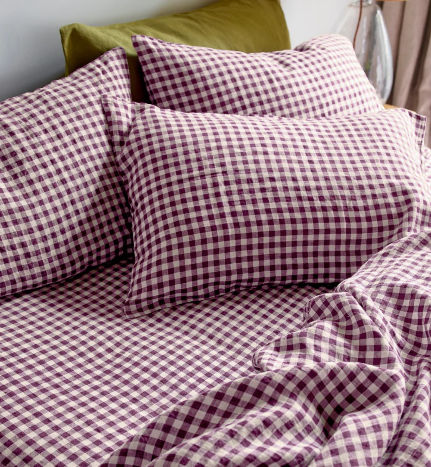 Berry Gingham 100% Linen Duvet Cover
