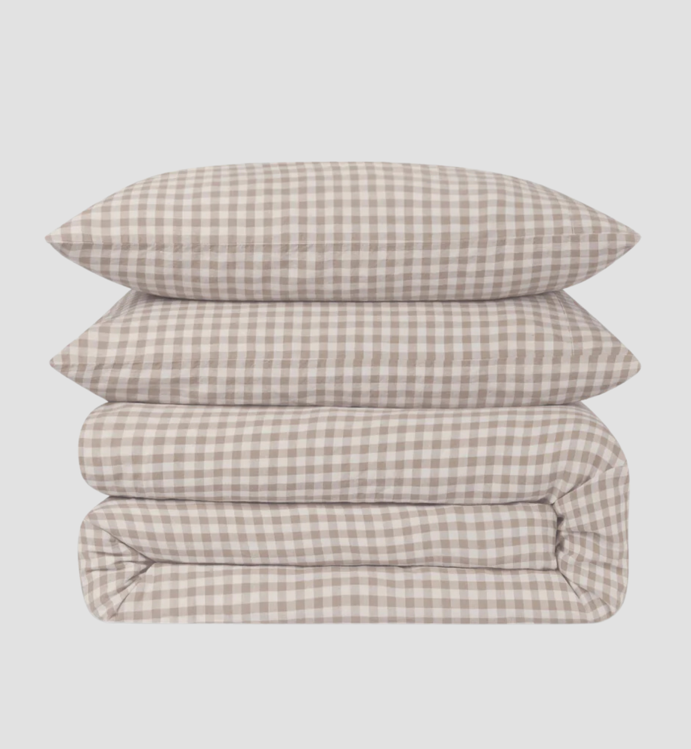 Mushroom Gingham Linen Blend Duvet Cover
