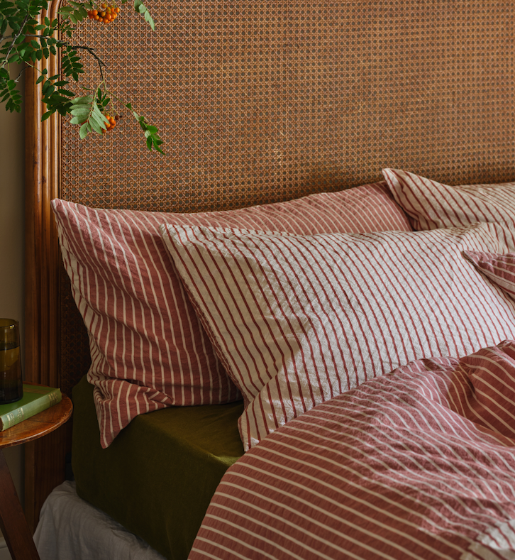 Auburn Red Textured Stripe Cotton Duvet Cover