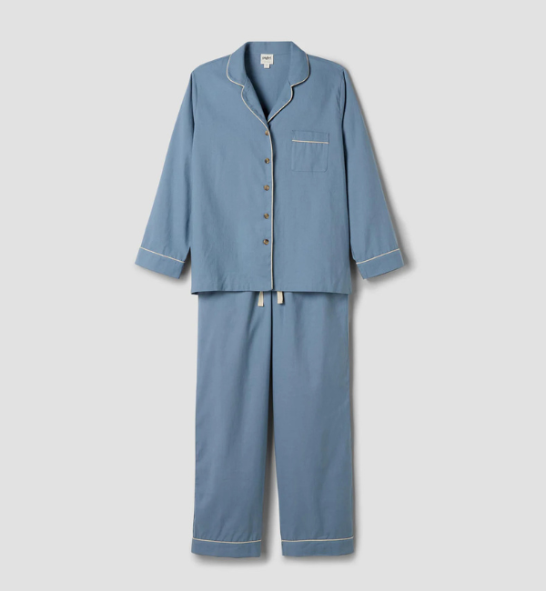 Dusk Blue Linen Blend Pyjama Trouser Set