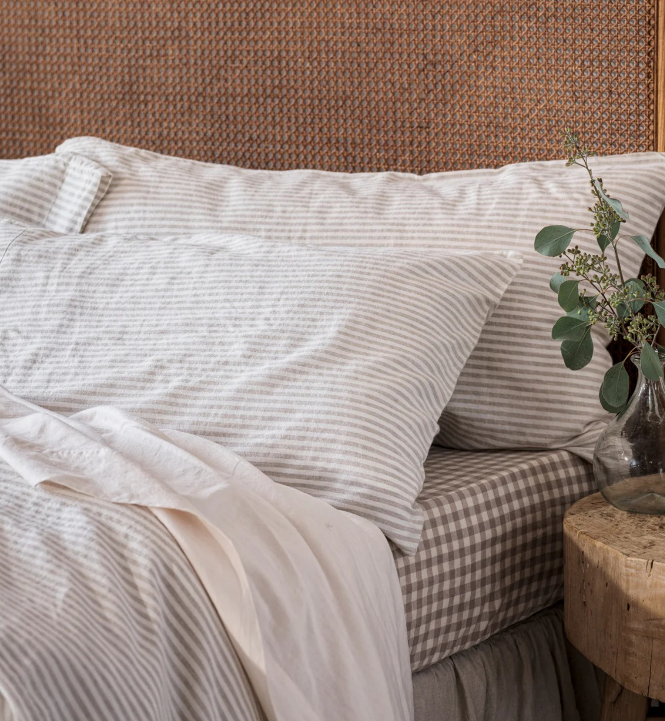 Grey Mini Stripe Linen Blend Duvet Cover