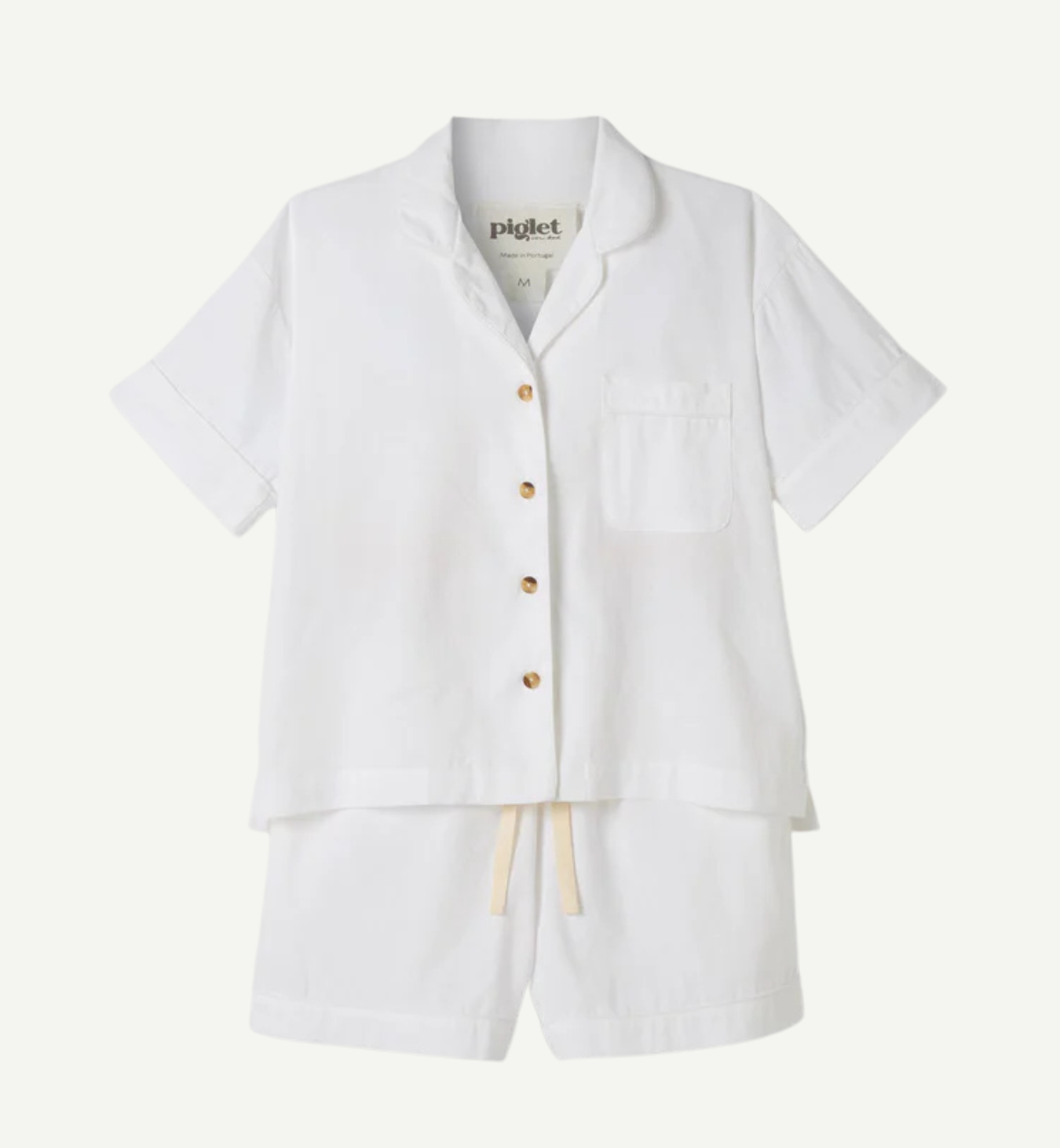 White Linen Blend Pyjama Short Set
