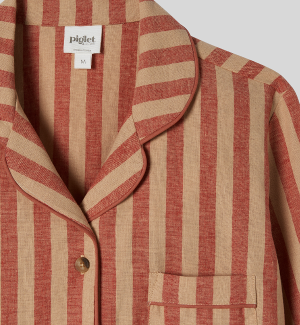 Sandstone Red Pembroke Stripe Linen Blend Trouser Set