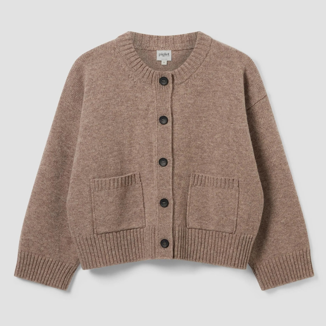 Heather Brown Crew Neck Wool Cardigan