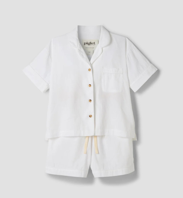 White Linen Blend Pyjama Short Set