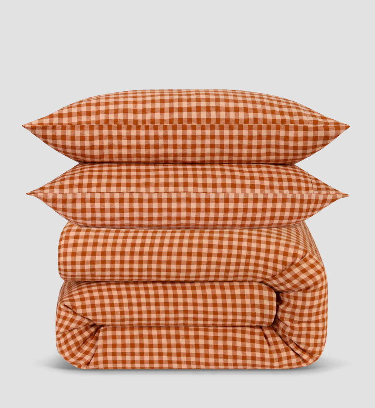 Cinnamon & Peach Colour Drenched Gingham 100% Linen Duvet Cover