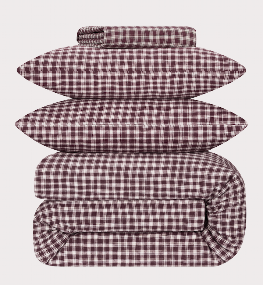 Berry Heritage Gingham 100% Linen Duvet Cover