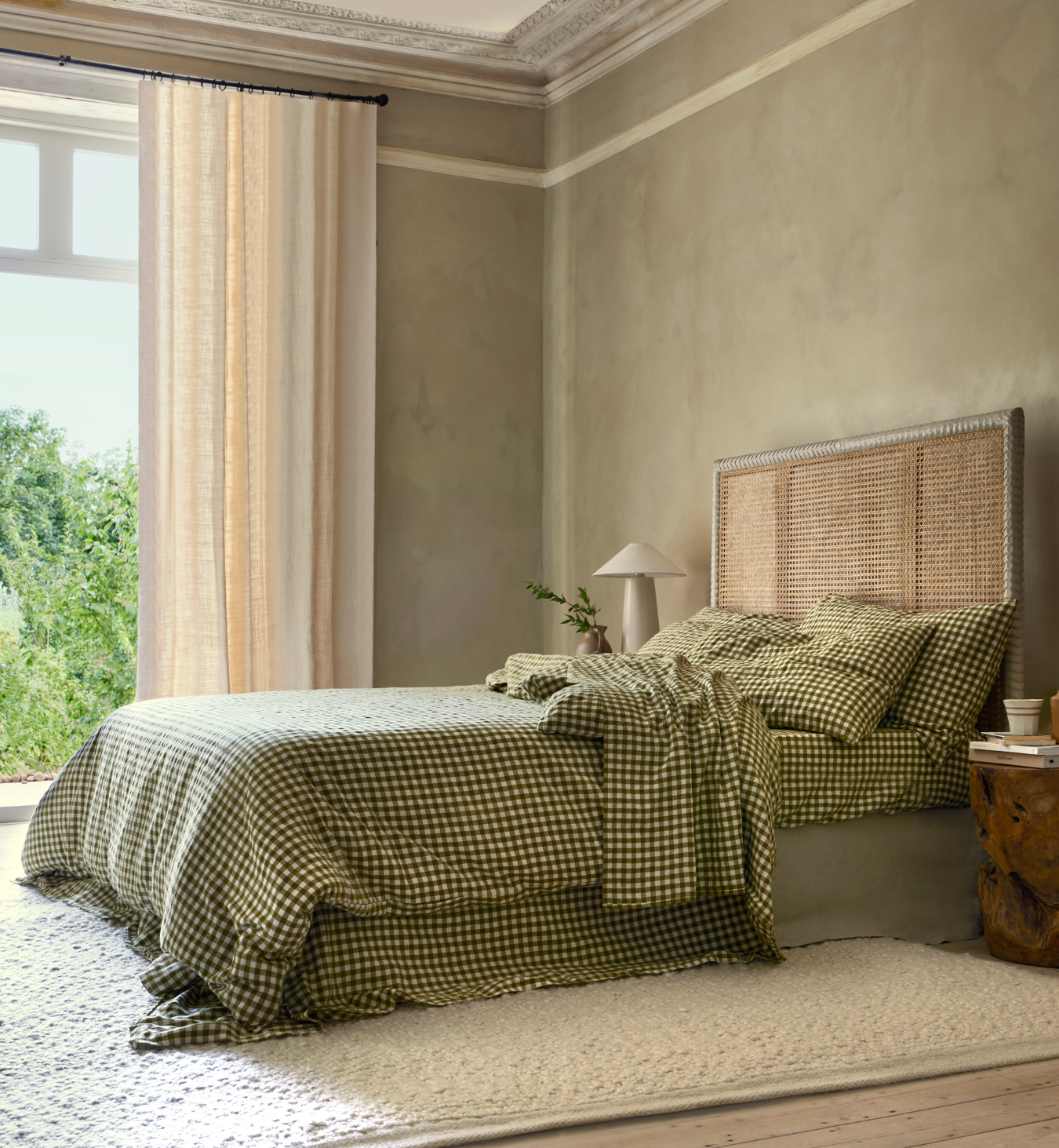 Botanical Green Gingham Linen Blend Duvet Cover