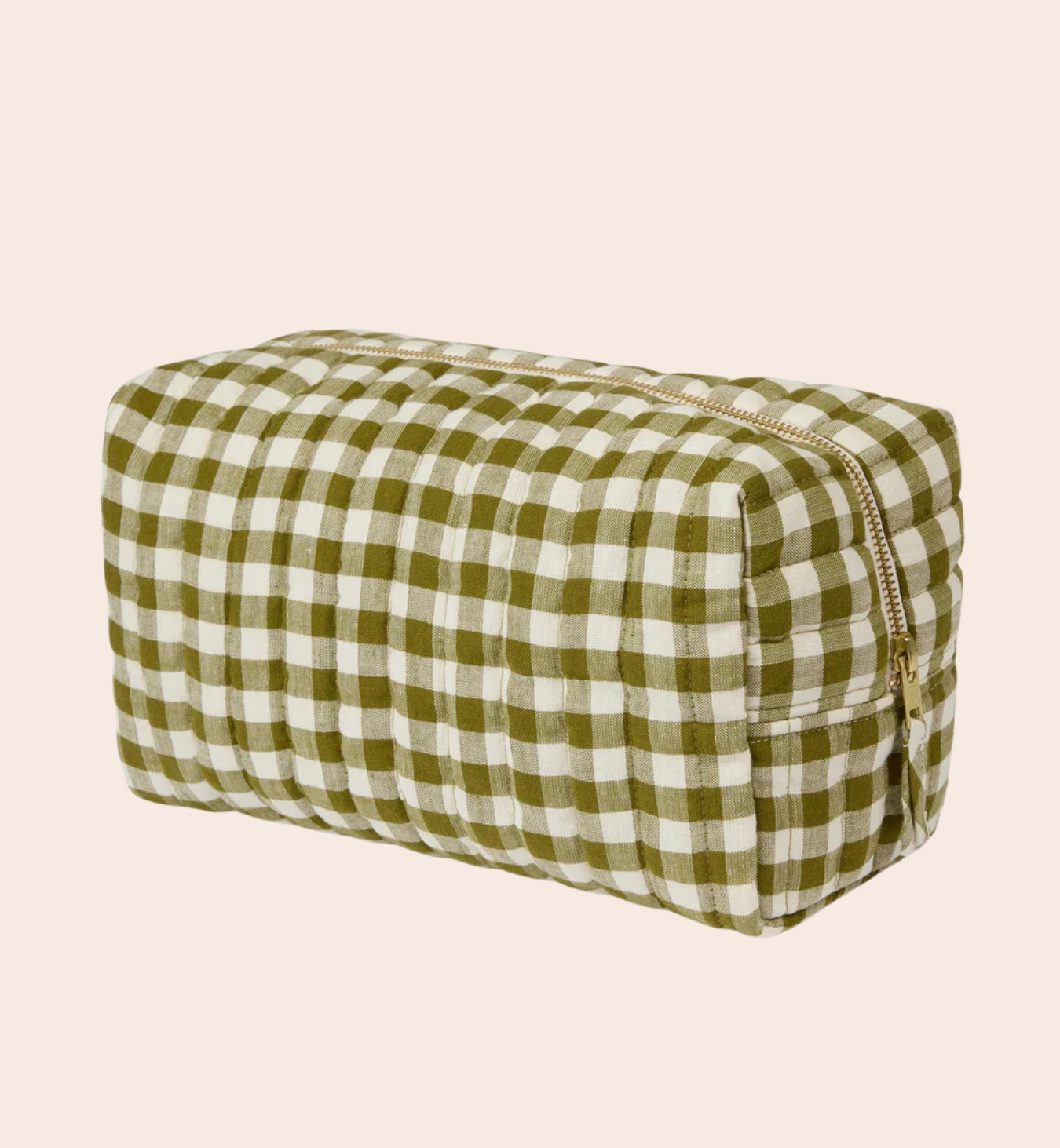 Botanical Green Gingham Linen Blend Wash Bag