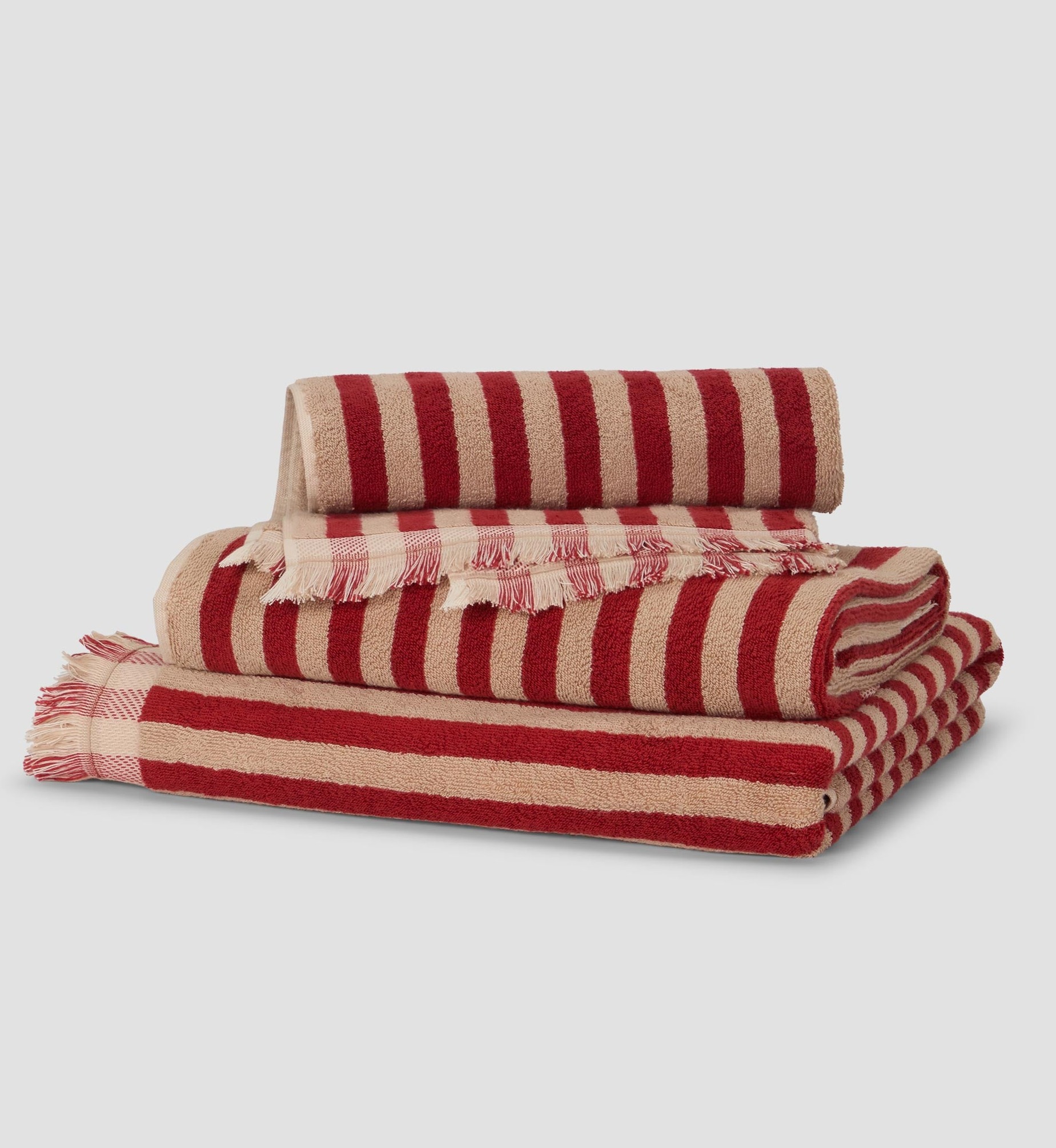 Sandstone Red Pembroke Stripe Cotton Towels
