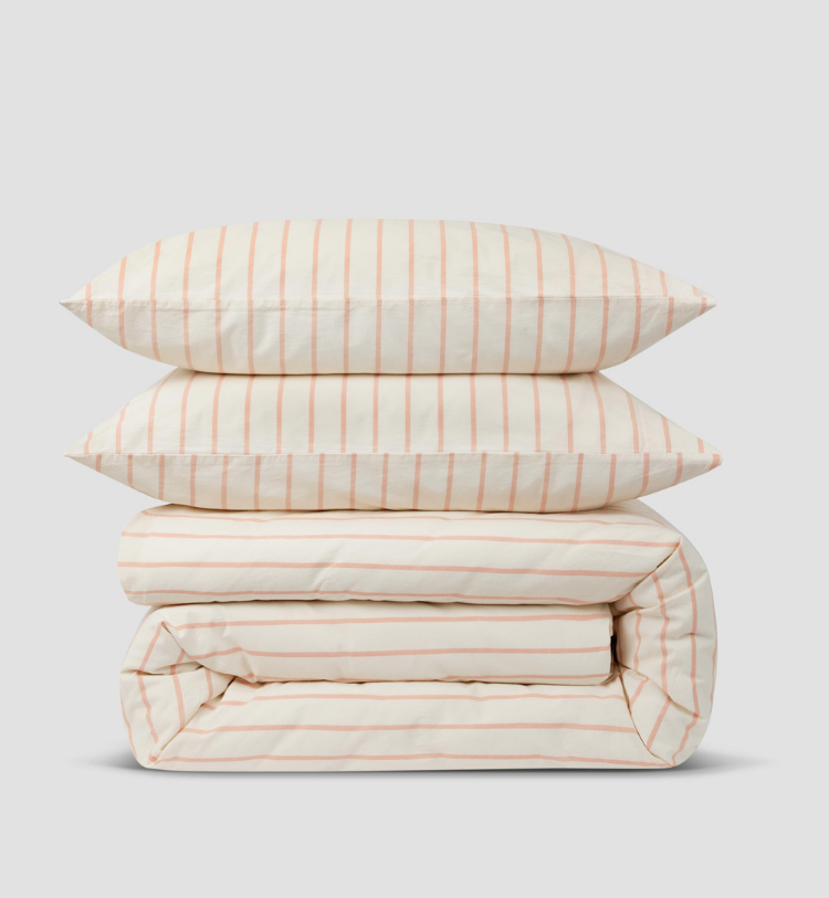 Blush Pink Slumber Stripe Cotton Duvet Cover