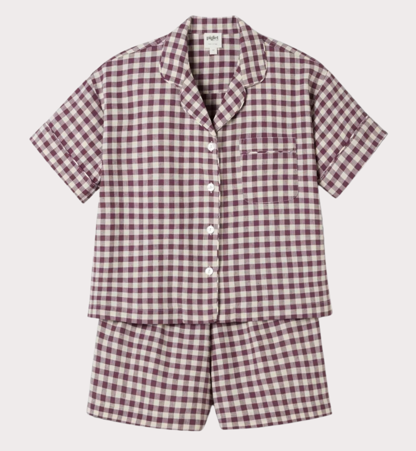 Berry Gingham Linen Blend Pyjama Short Set