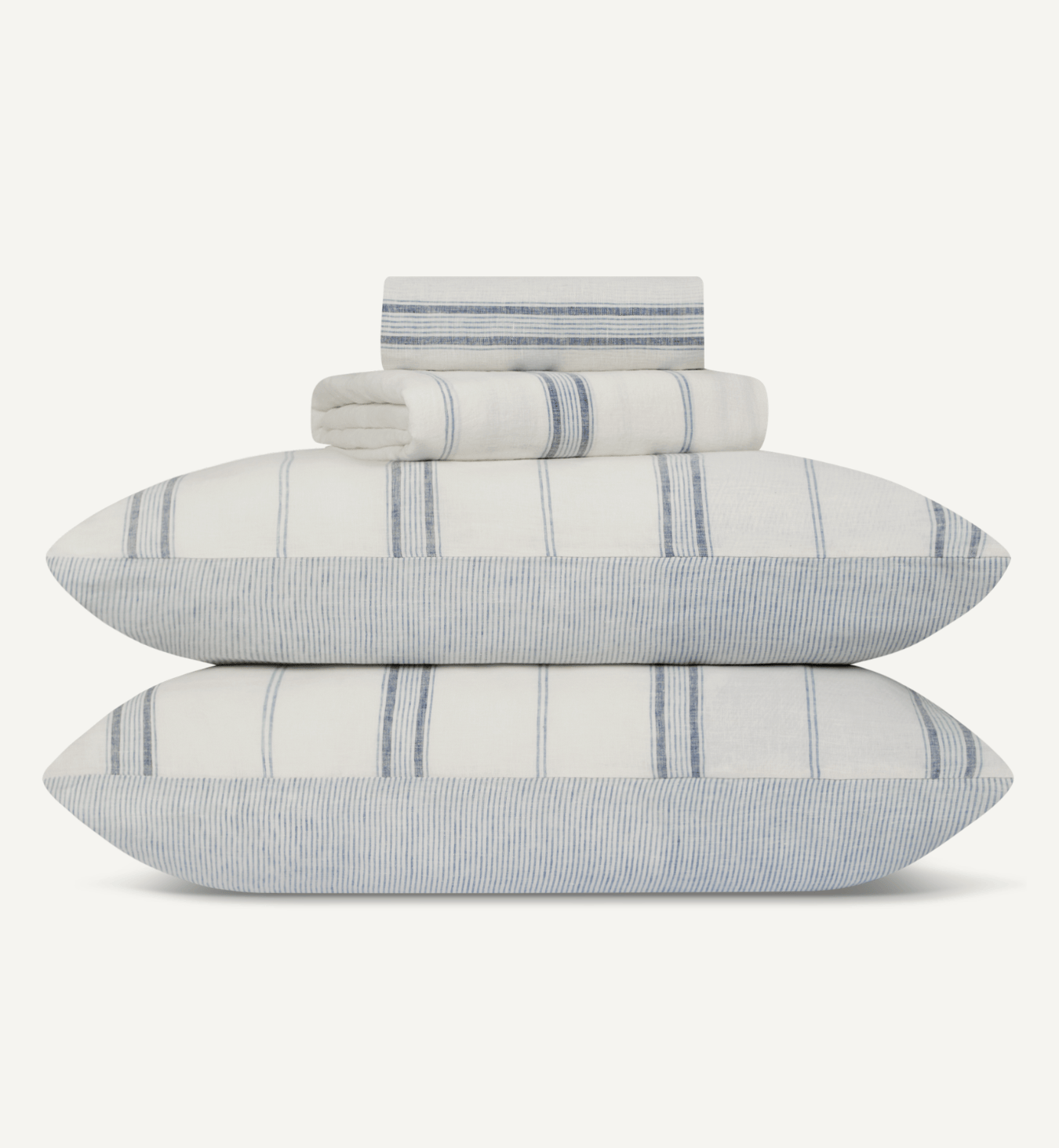 Dusk Blue Farmhouse Stripe 100% Linen Duvet Cover