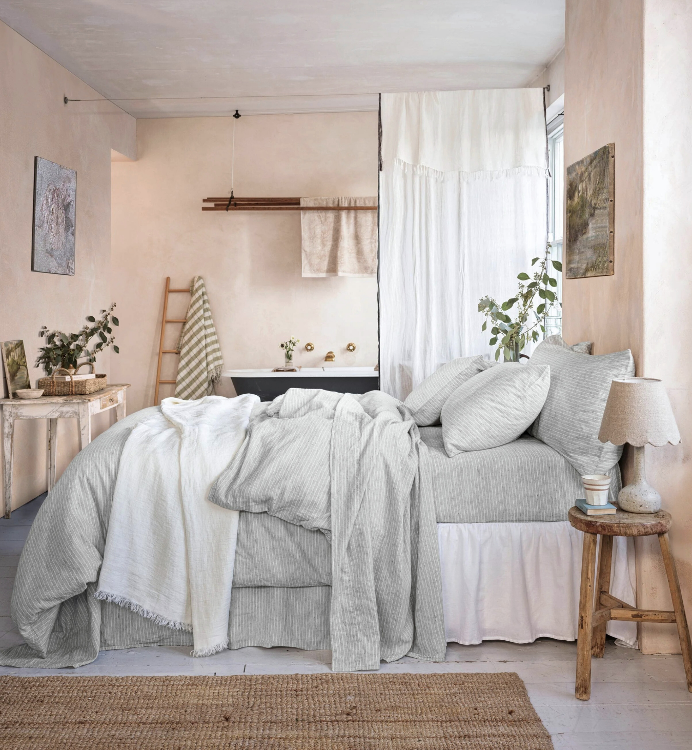 Grey Mini Stripe Linen Blend Duvet Cover