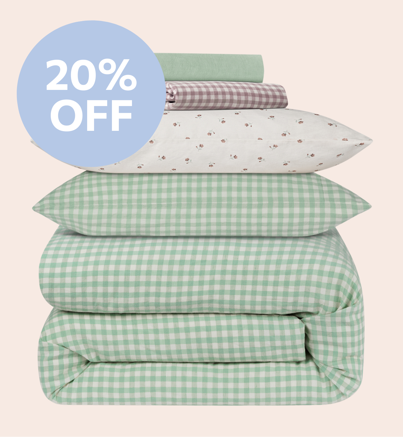Sage Green Gingham Linen Blend Duvet Cover