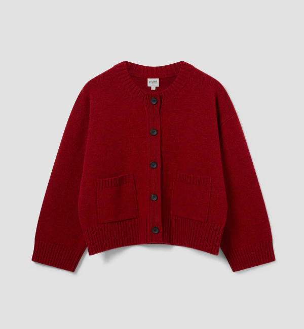 Red Crew Neck Wool Cardigan