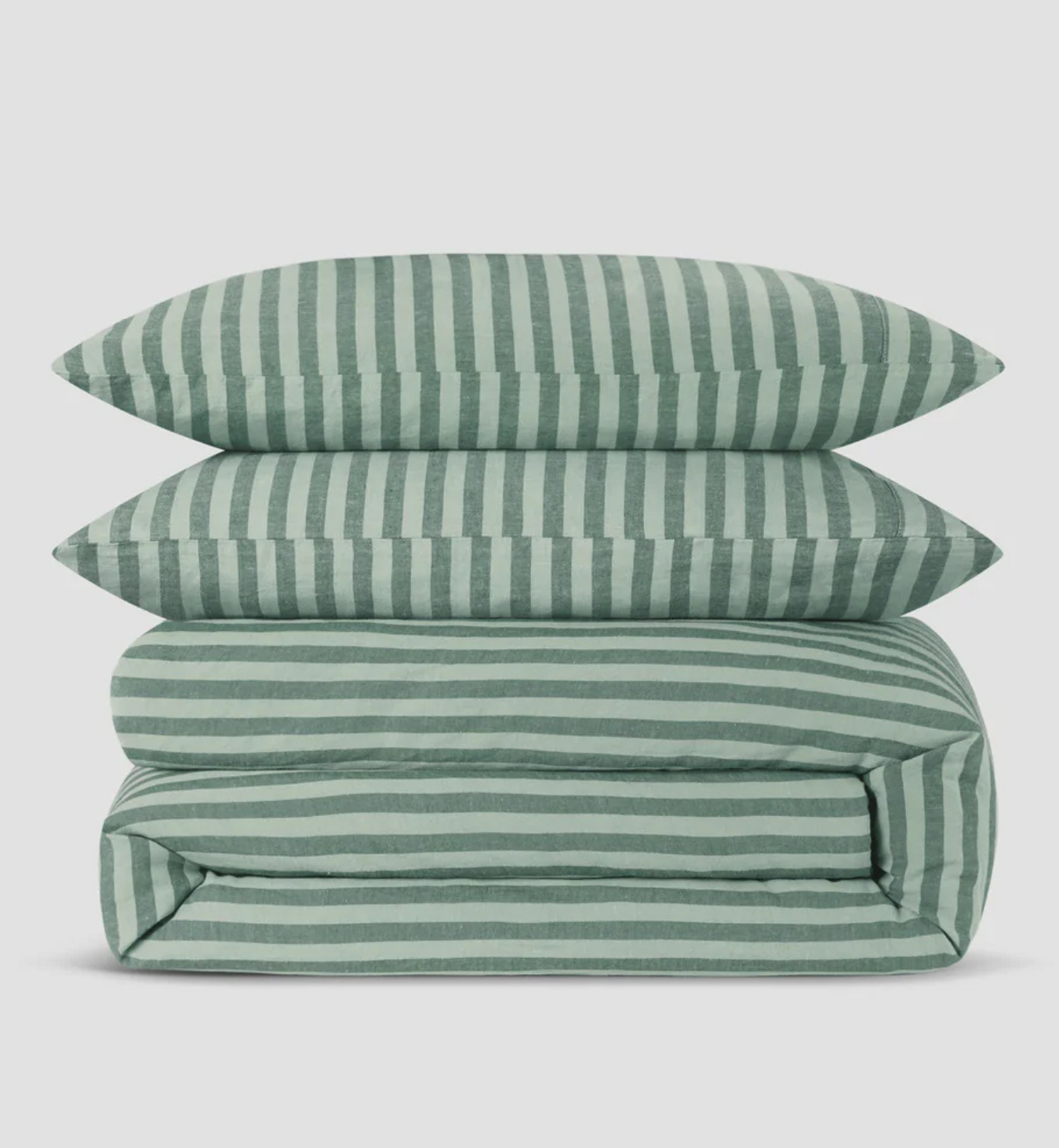 Pine Green Pembroke Stripe Linen Blend Duvet Cover