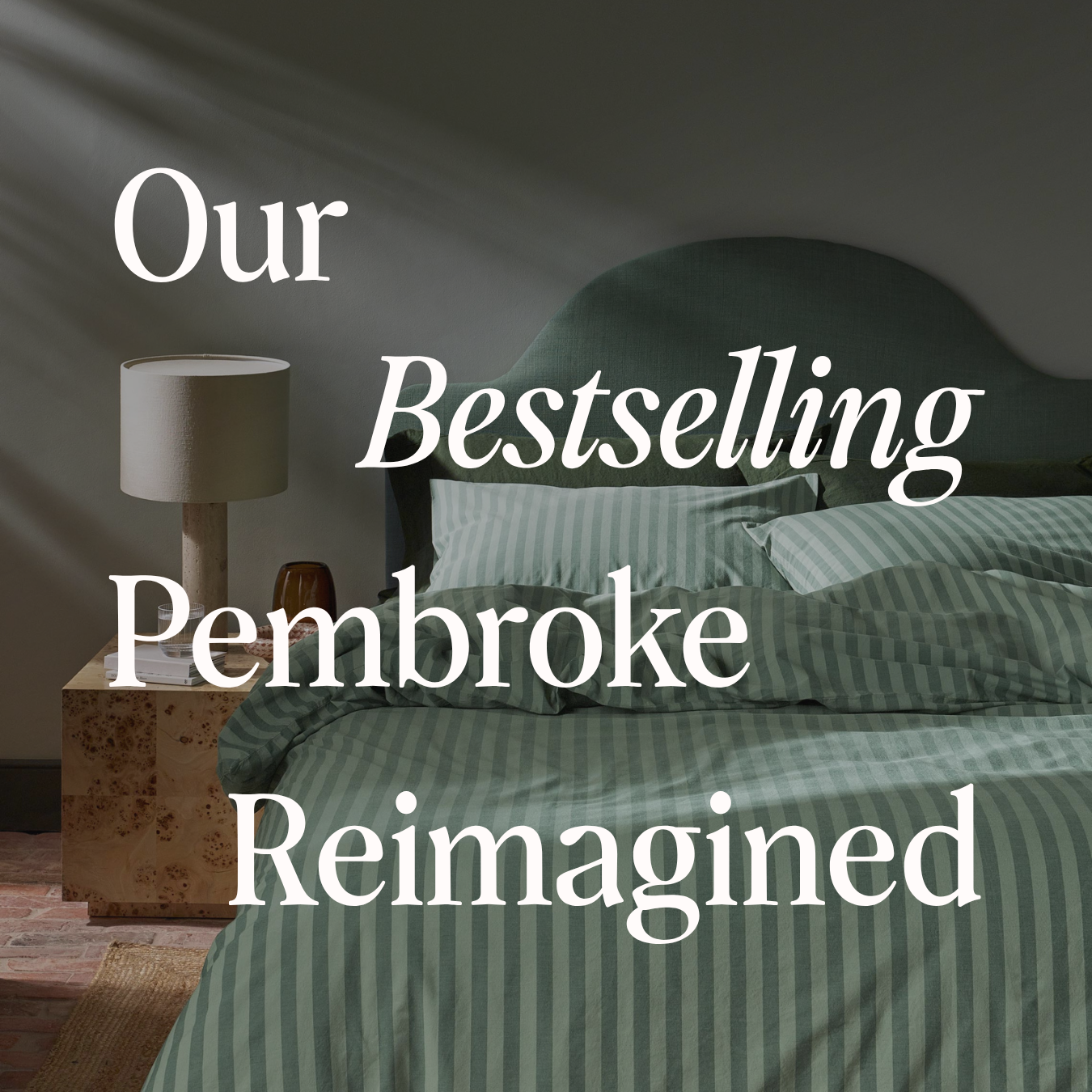 NEW IN PEMBROKE STRIPE PINE GREEN COTTON