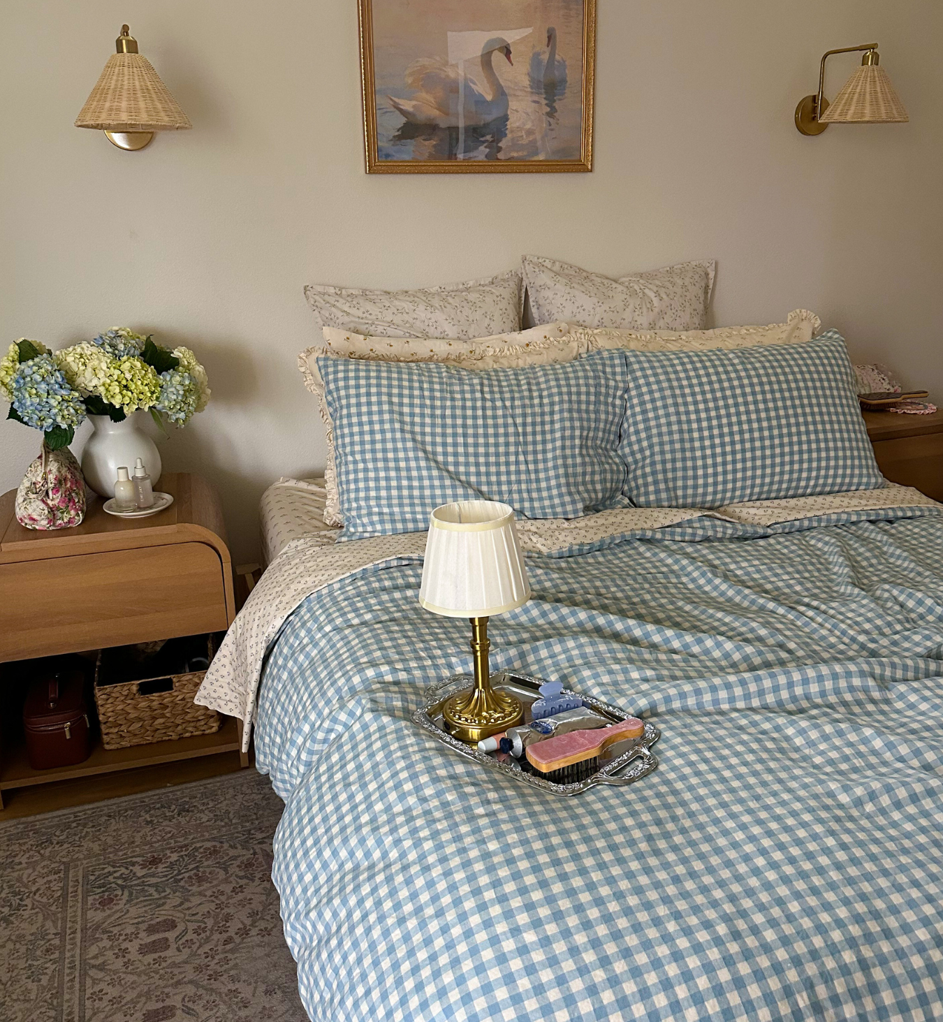 Warm Blue Gingham Linen Blend Duvet Cover