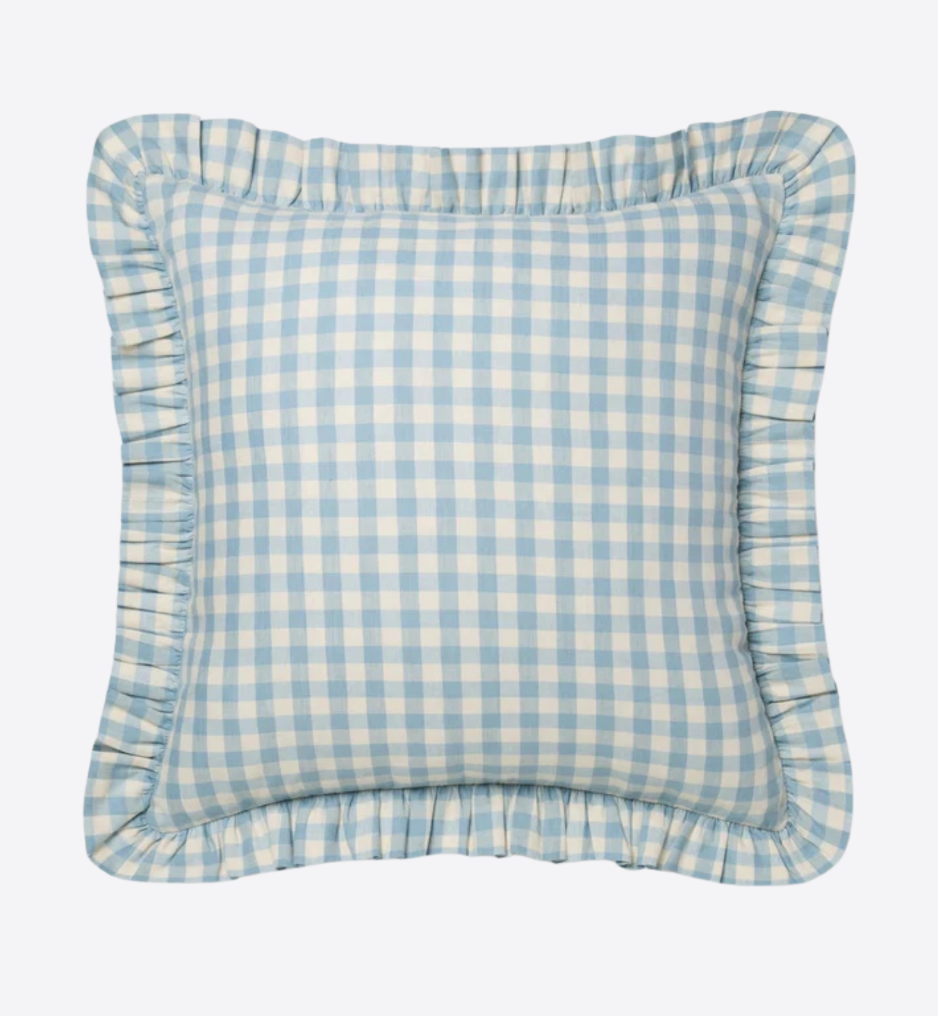 Warm Blue Gingham Frill Linen Blend Filled Cushion