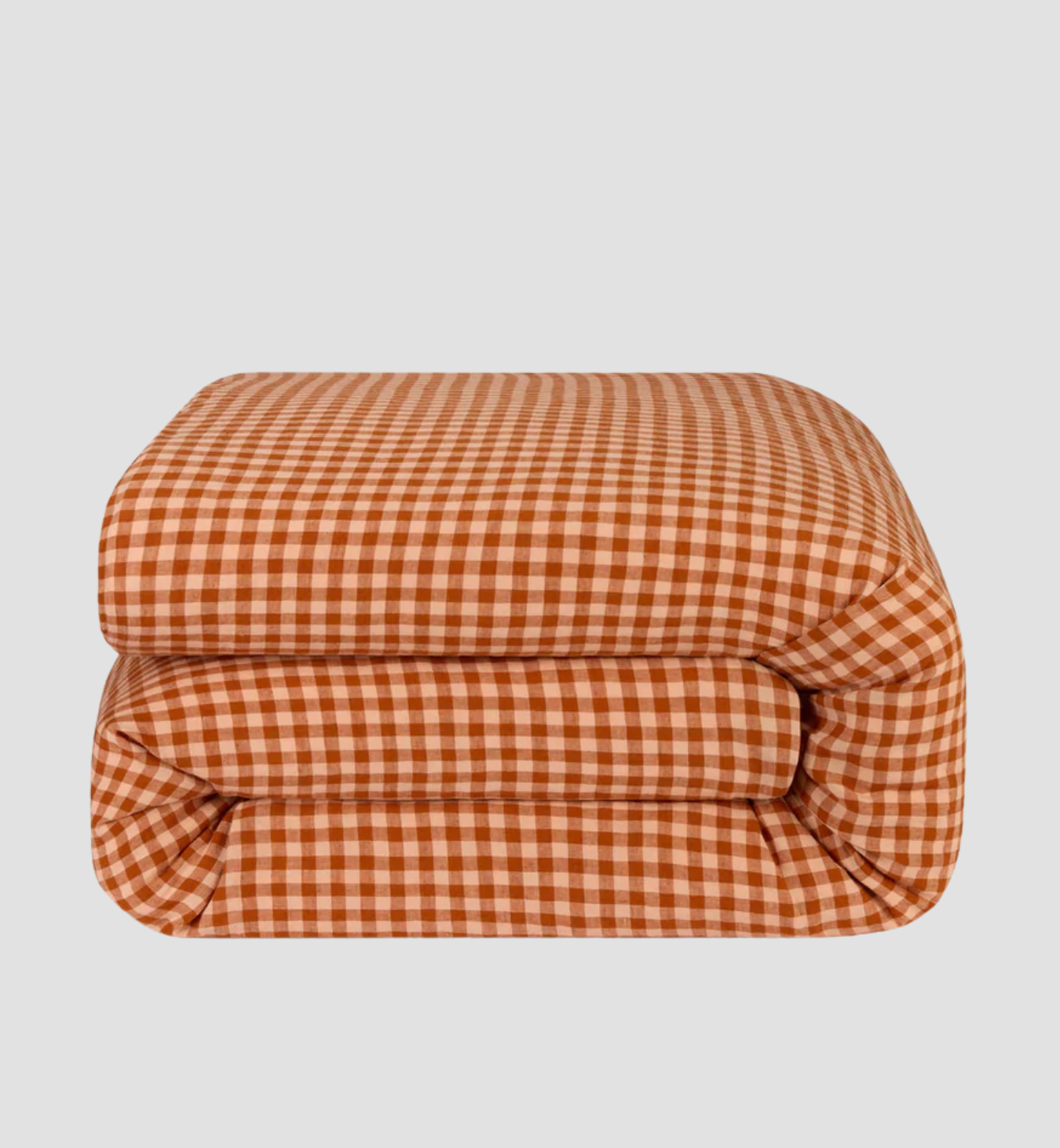 Cinnamon & Peach Colour Drenched Gingham Linen Blend Duvet Cover