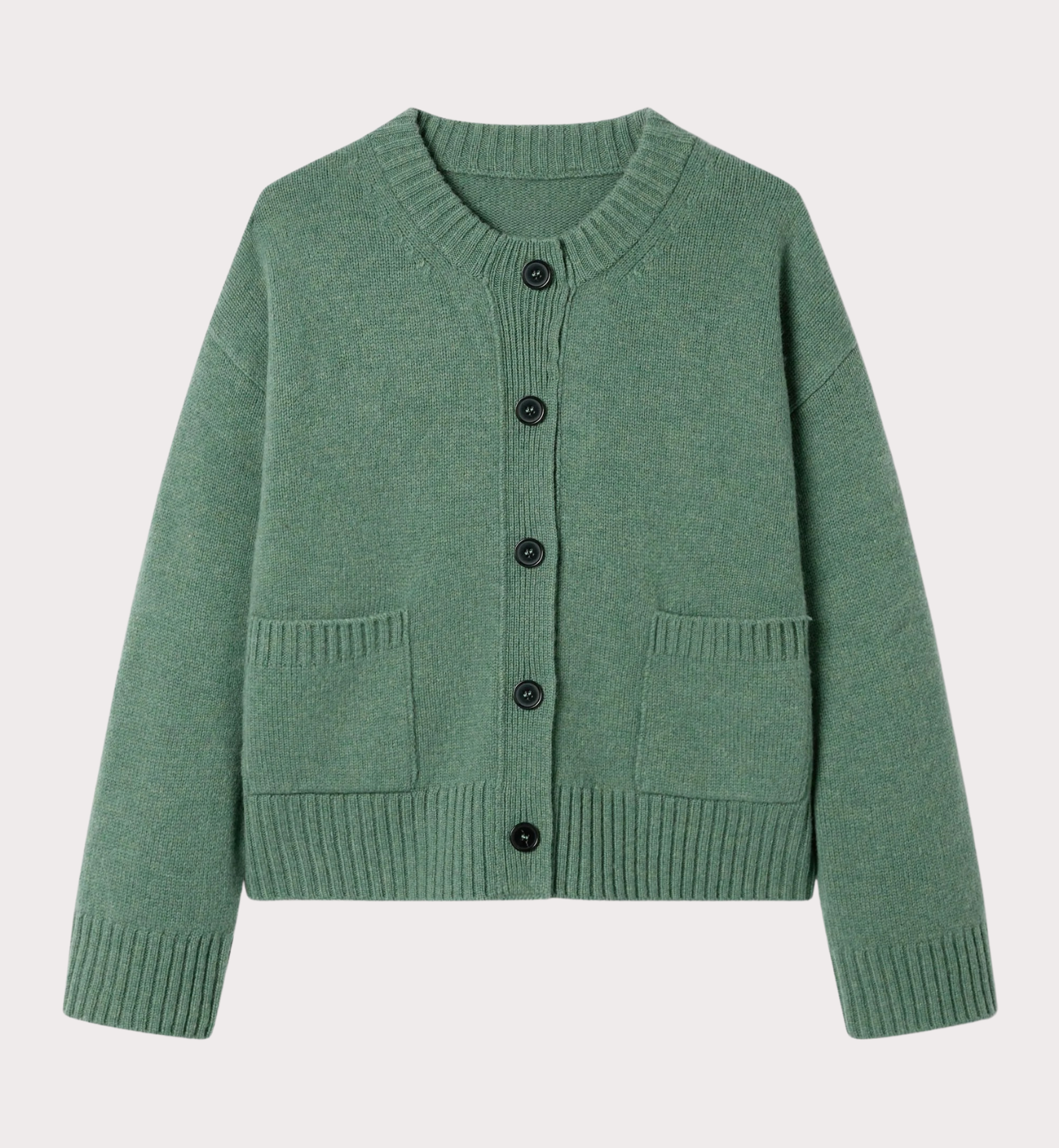 Fern Green Crew Neck Wool Cardigan