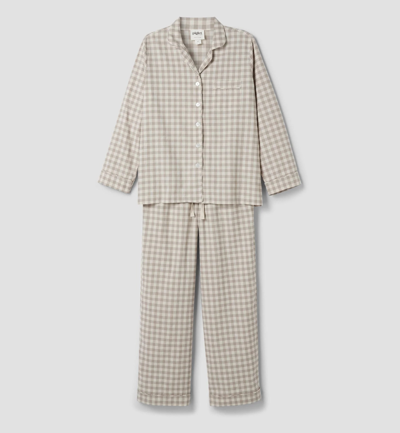 Mushroom Gingham Linen Blend Pyjama Trouser Set
