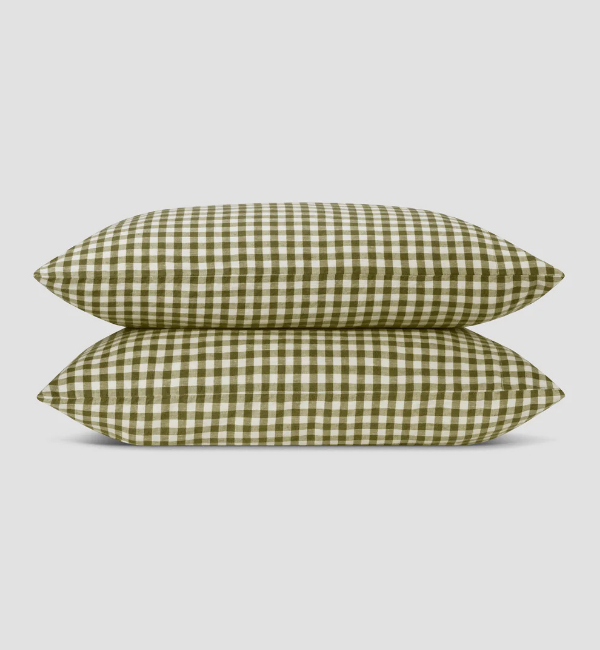 Botanical Green Gingham 100% Linen Pillowcases (Pair)