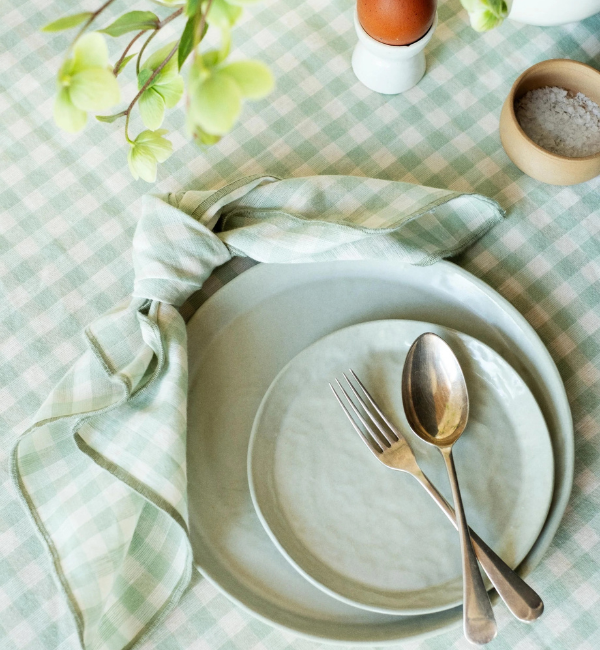 Sage Green Gingham Linen Blend Tablecloth