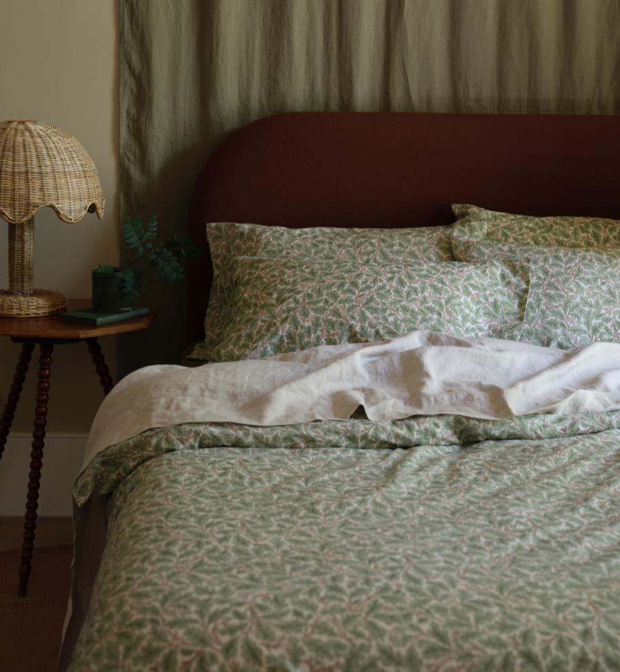 Leafy Arbour Oak Washed Cotton Percale Duvet Cover