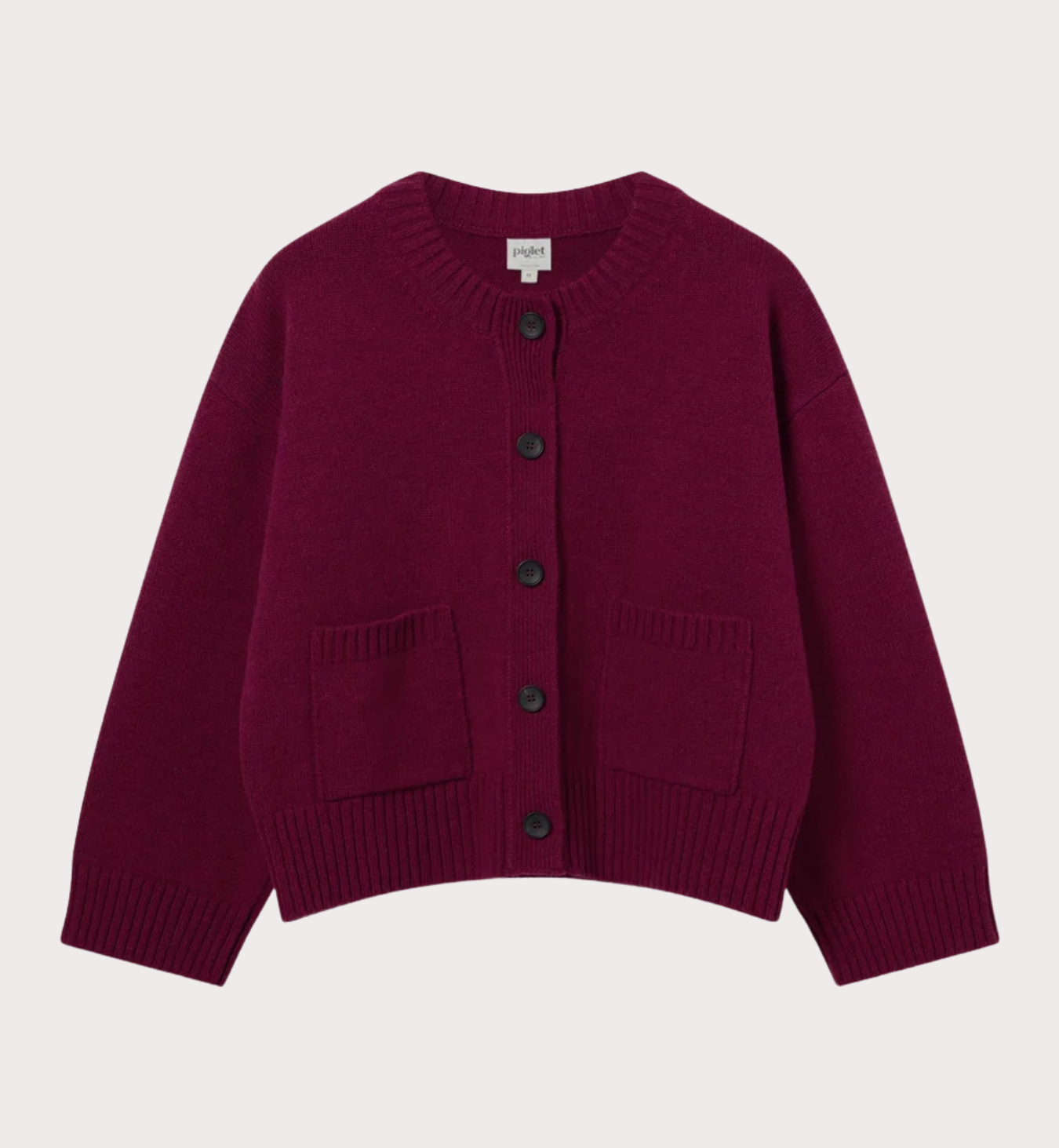 Berry Crew Neck Wool Cardigan