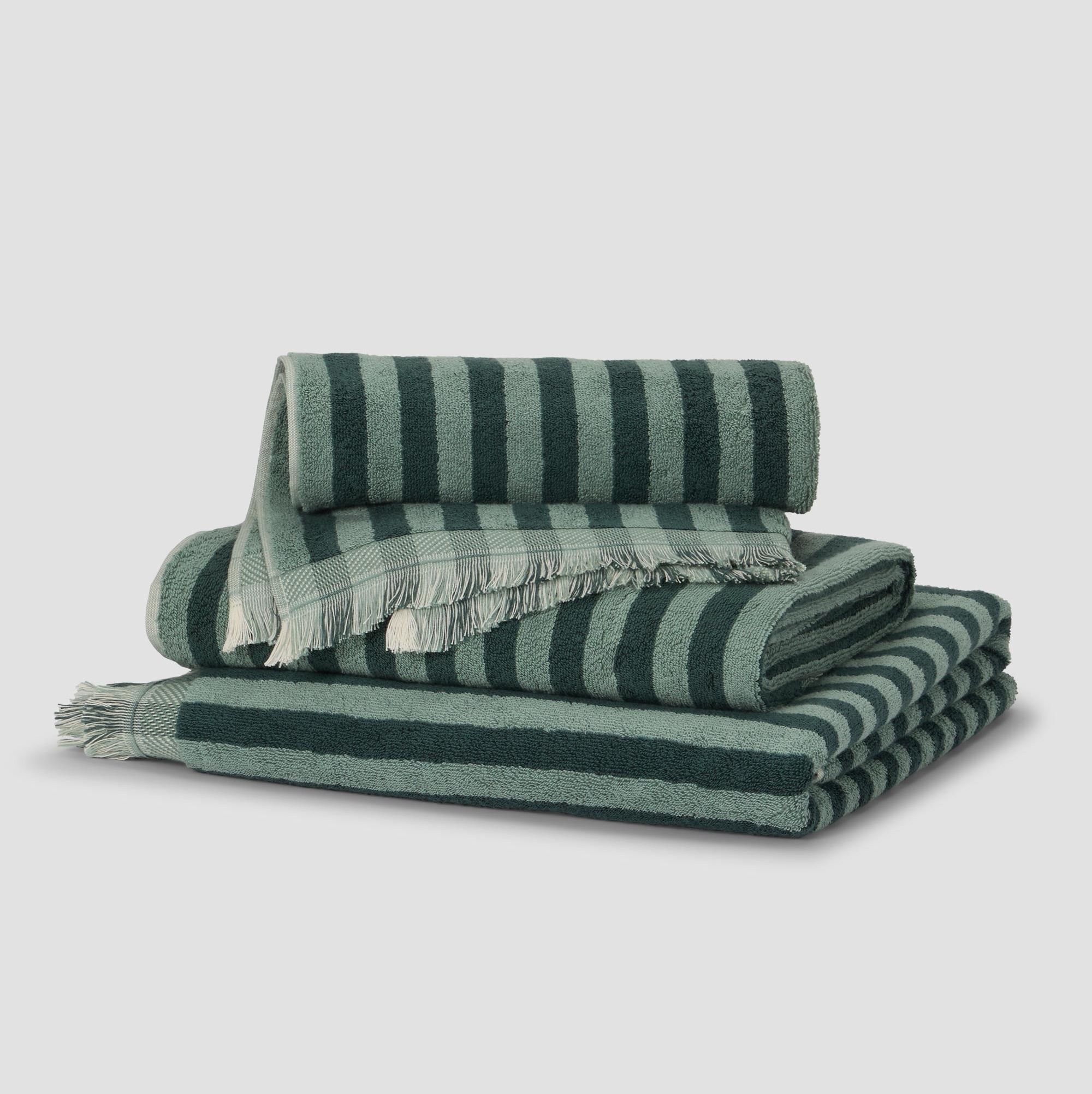 Pine Green Pembroke Stripe Cotton Towels