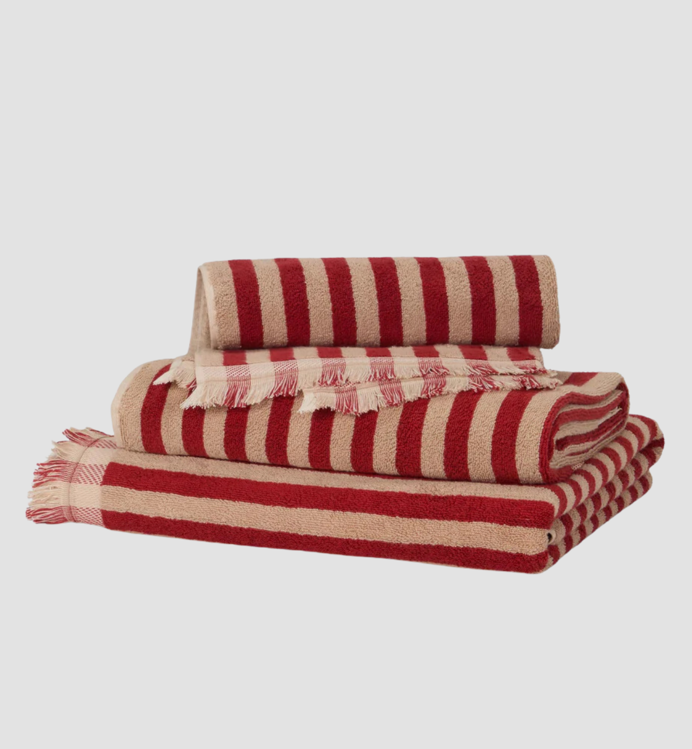 Sandstone Red Pembroke Stripe Cotton Towels