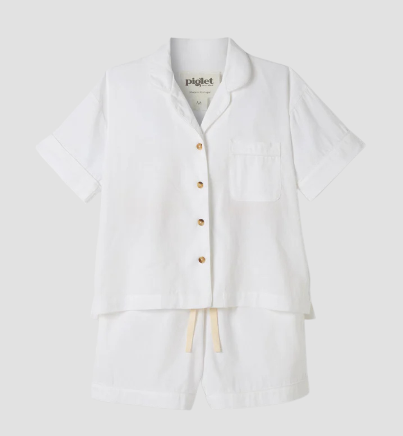 White Linen Blend Pyjama Short Set