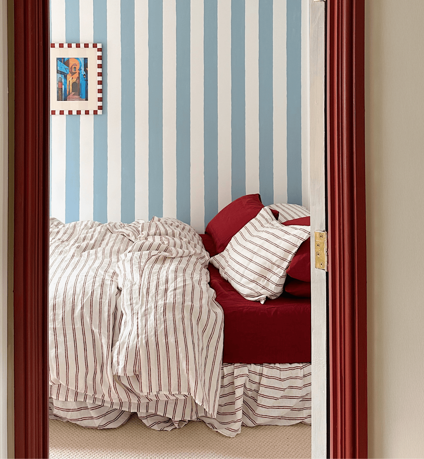 Rhubarb Kemptown Stripe Linen Blend Duvet Cover