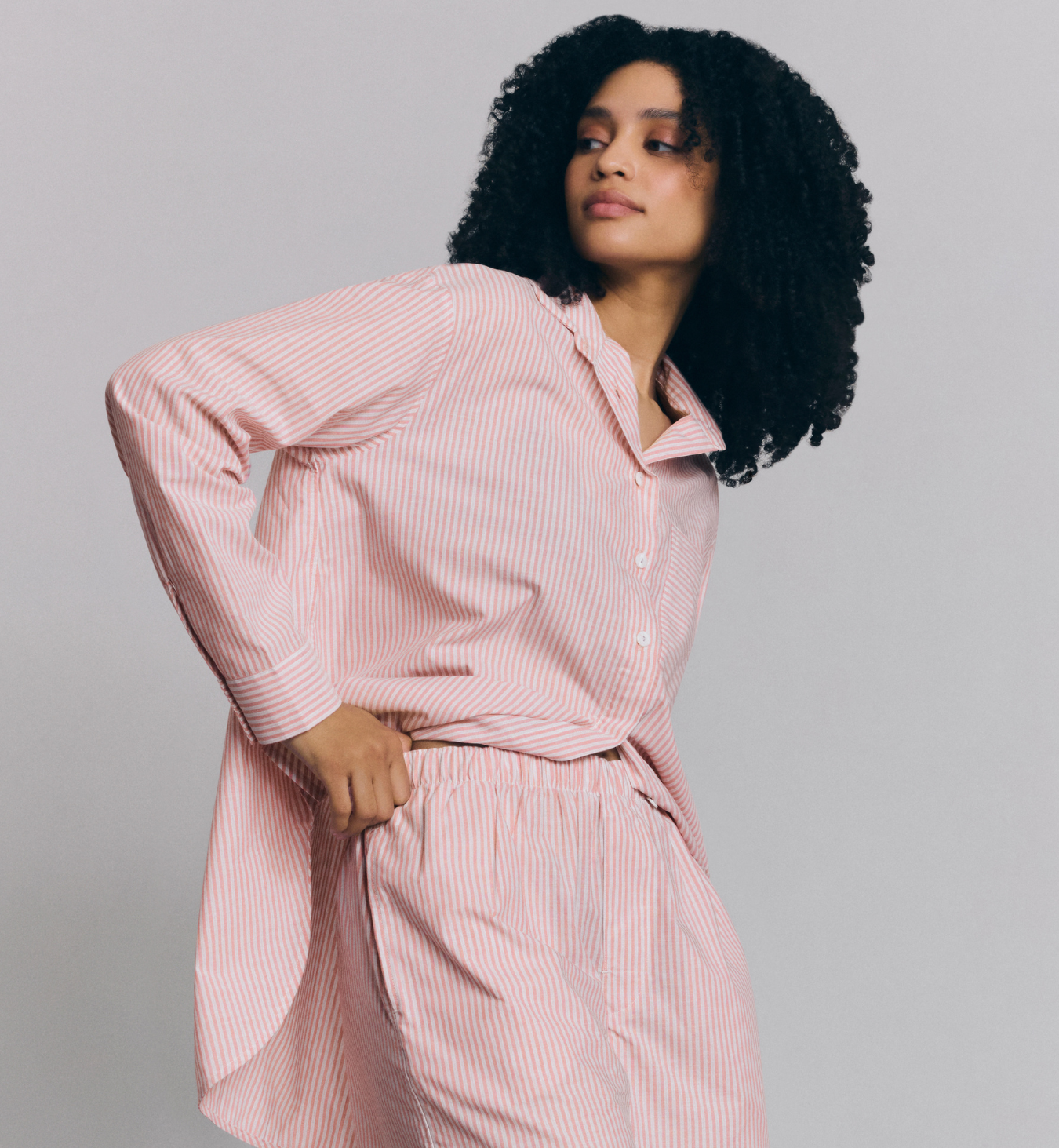 Dusty Pink Boyfriend Stripe Shorts Set